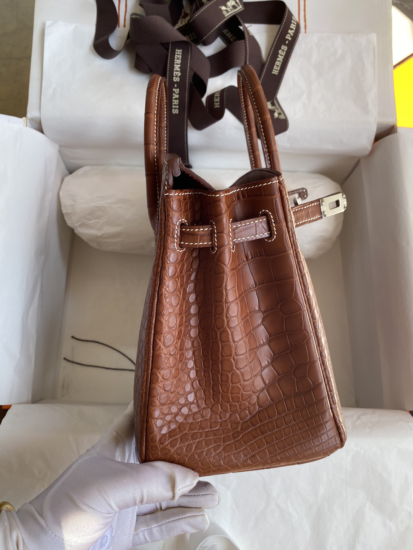 Hermes Birkin 25CM Handmade Bag In Brown Matte Alligator Leather